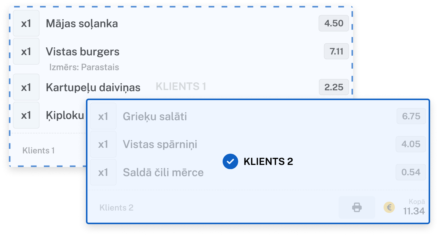 Pasūtījuma sadalīšana pa viesiem MEALS sistēmā